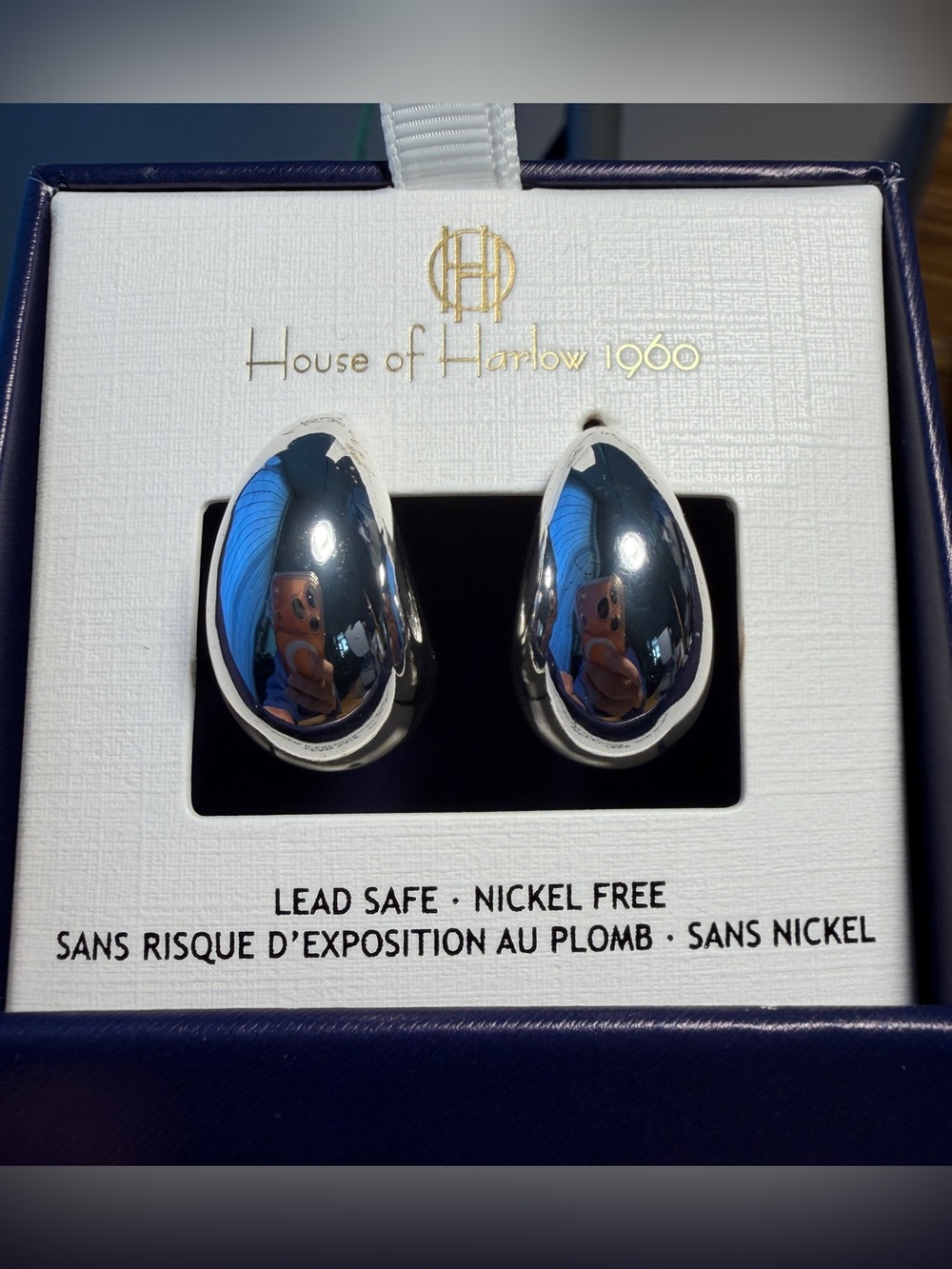 House of Harlow 1960 Shiny Silver Teardrop Earrings